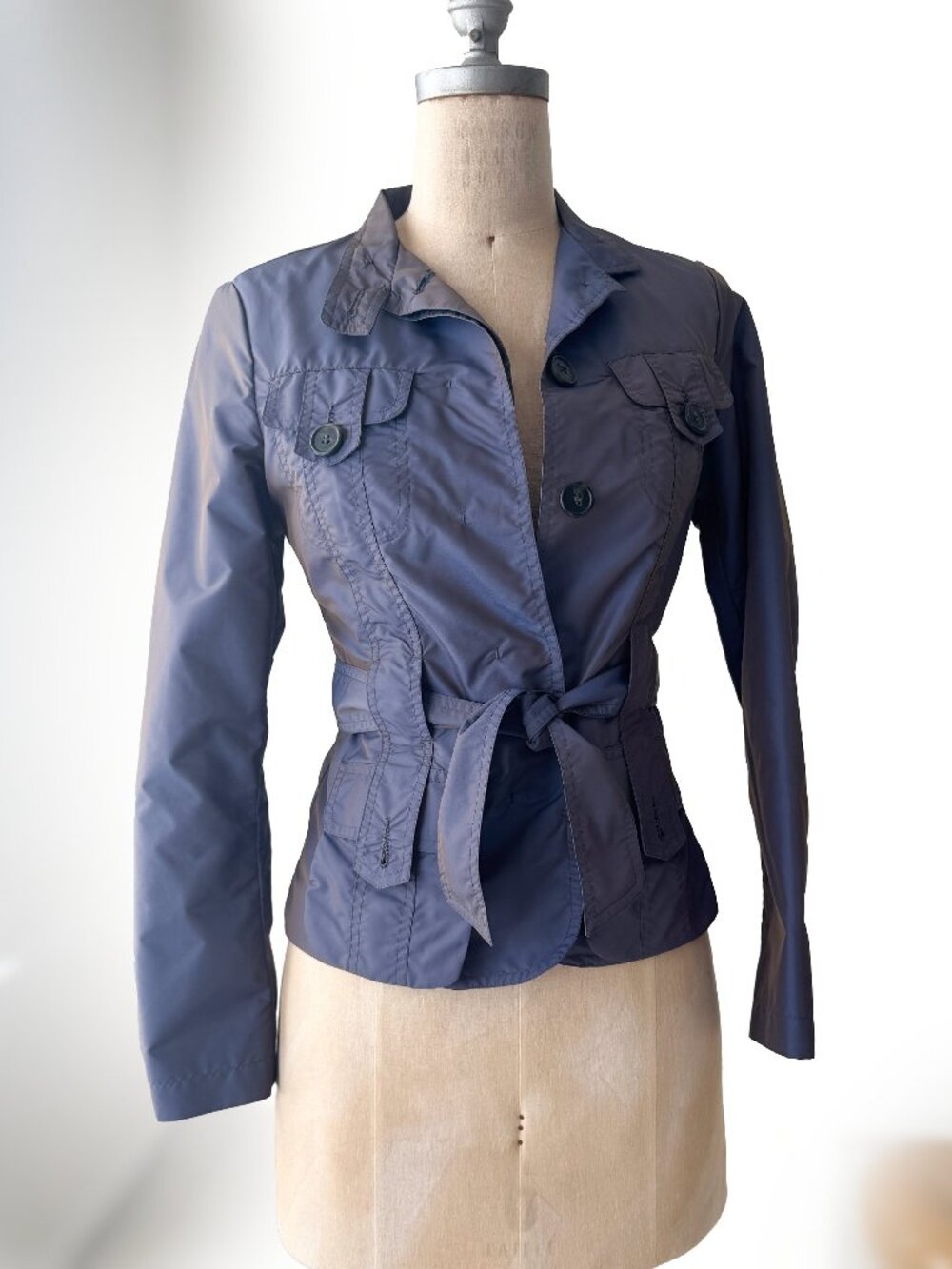 Benetton Navy Belted Utility Jacket Womens 2 Made in Romania